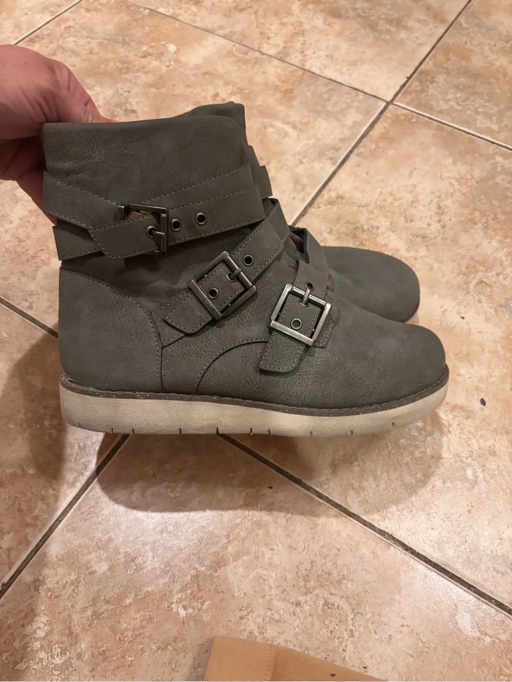 Children's Grey Strap Ankle Boots with Buckle Detail